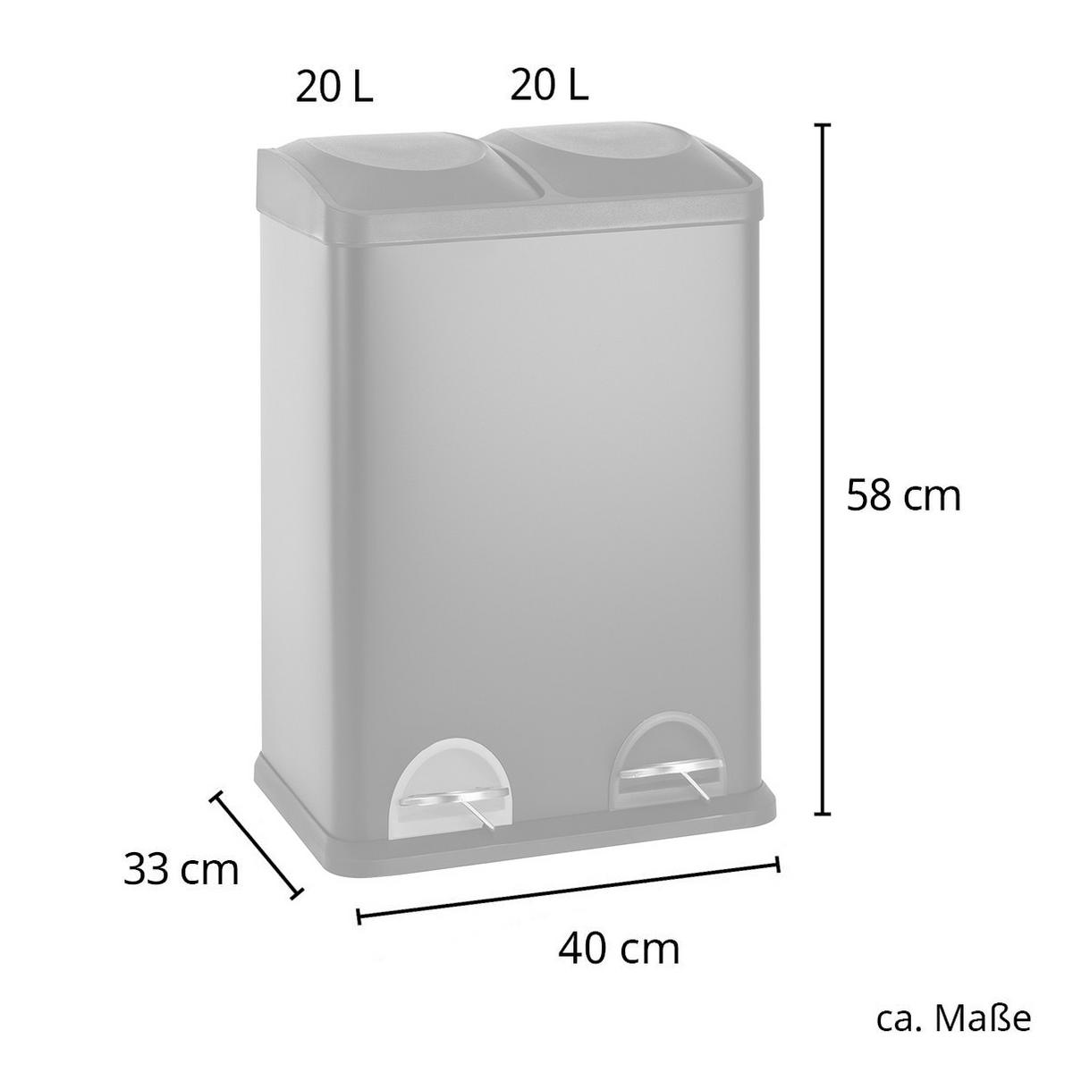 MÜLLEIMER TC2X20 Küchen-Eimer 40Liter Fassungsvermögen 2x20L Abfalleimer 2er-Mülleimer - Grau, Metall (40/58/33cm) - SVITA