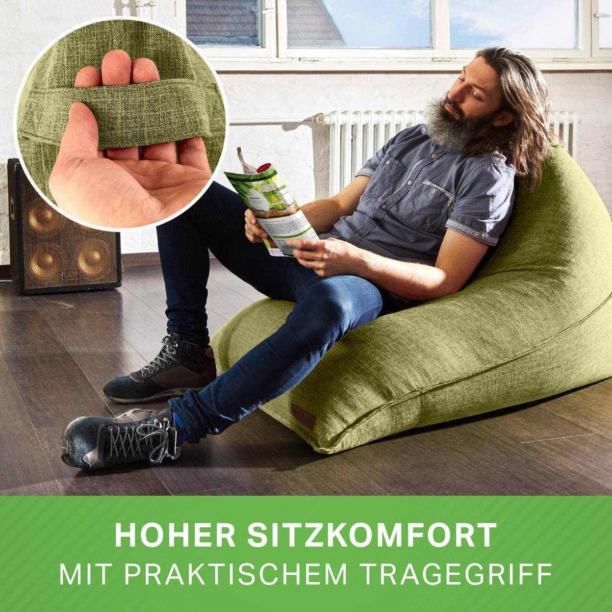 SITZSACK XXL Indoor 150x100x100cm - Grün, Textil (100/100/150cm) - Green Bean