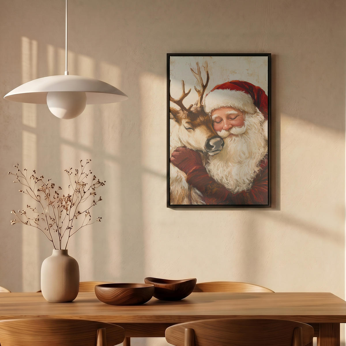 LEINWAND Bilder mit Rahmen - Weihnachtsmann - Rentier - Weihnachten - 40x60 - Rotbraun, Textil (40/60cm) - MuchoWow