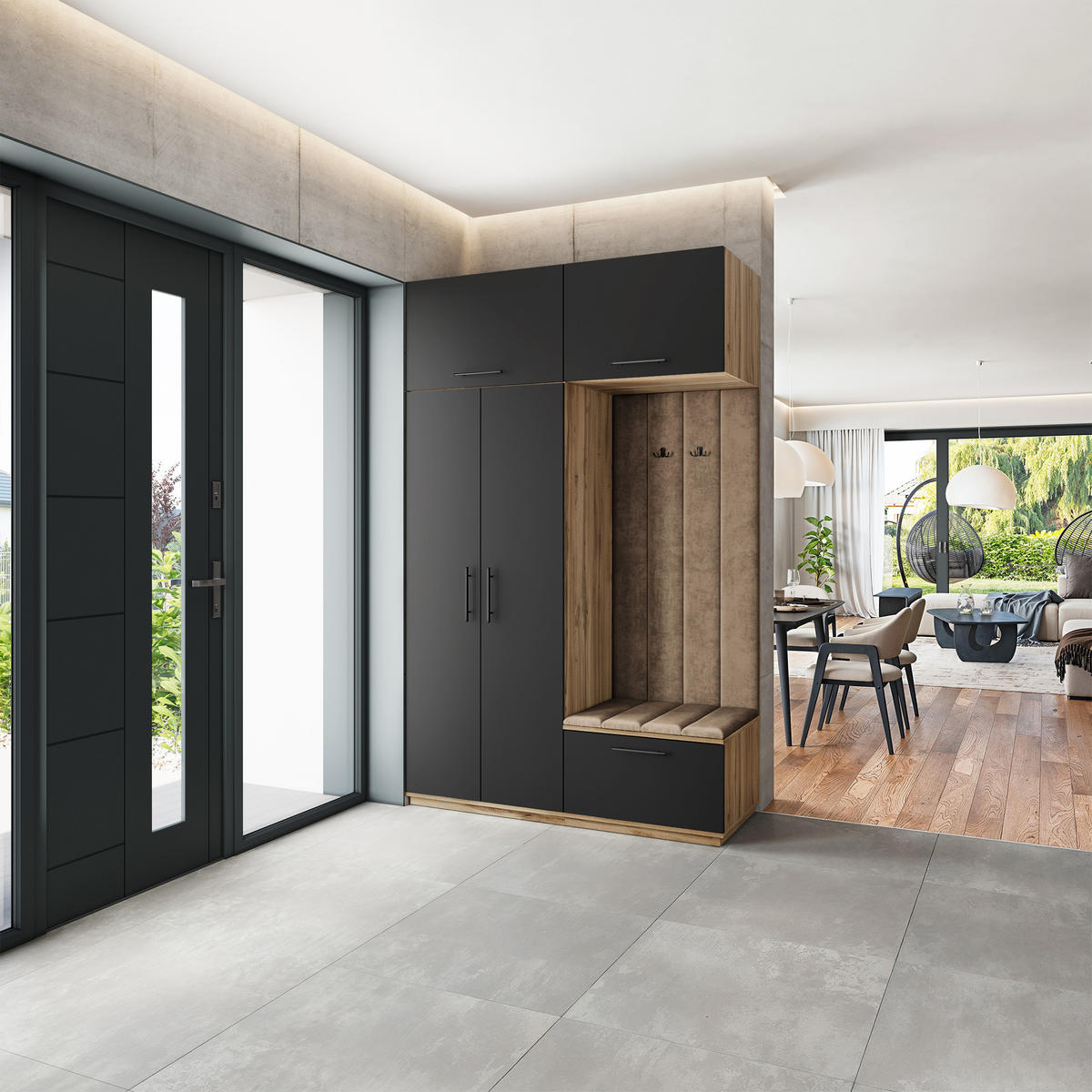 GARDEROBENSCHRANK REMA 150/240/60 cm Modern Garderobe-Set Eiche Wotan - Beige/Eiche Wotan, Holzwerkstoff (150/240/60cm) - MASSENO