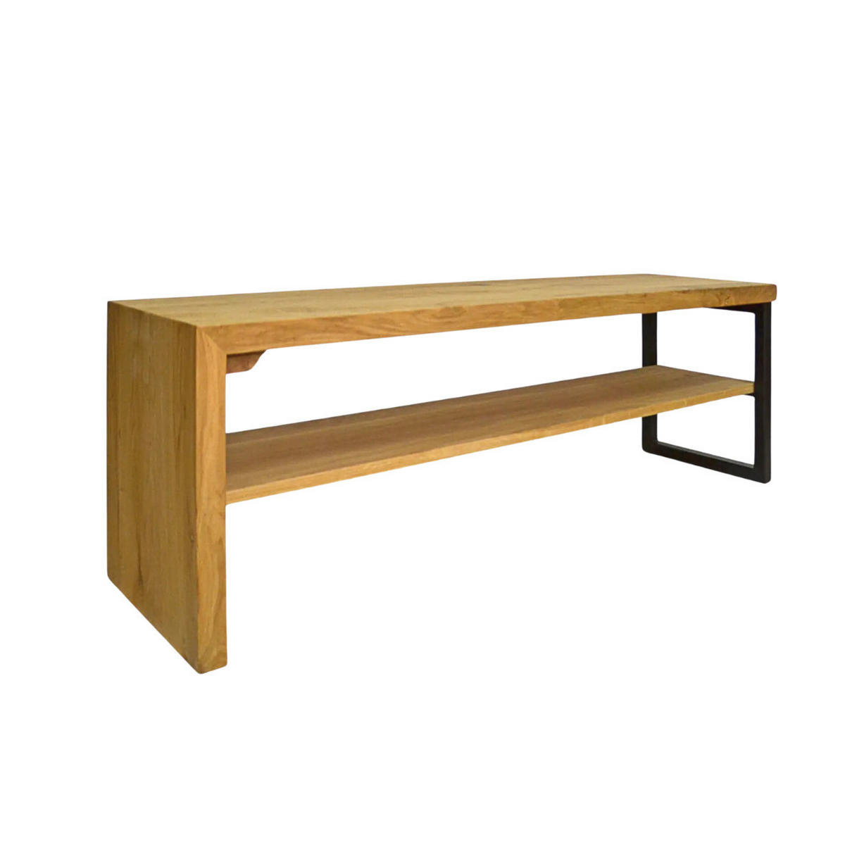 SITZBANK mit Regal aus Massivholz 130 cm lang im Industrie Look HUGON II - Eichefarben, Holz (130/45/40cm) - Rawood Furniture