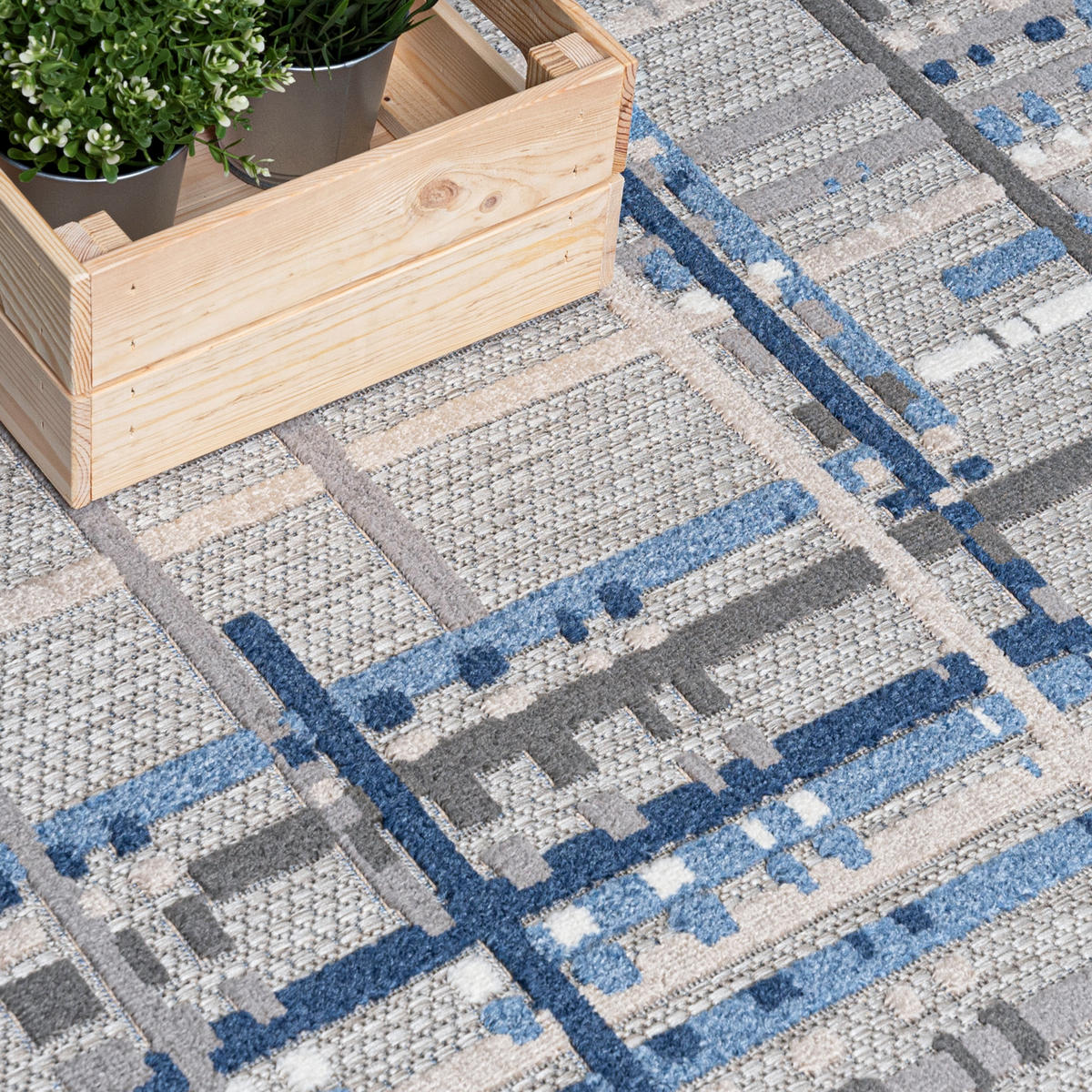 TEPPICH Outdoor Geometrisch Streifen Kurzflor Rechteckig Moderne - 120x170 cm - Blau, Textil (120/170cm) - Mazovia