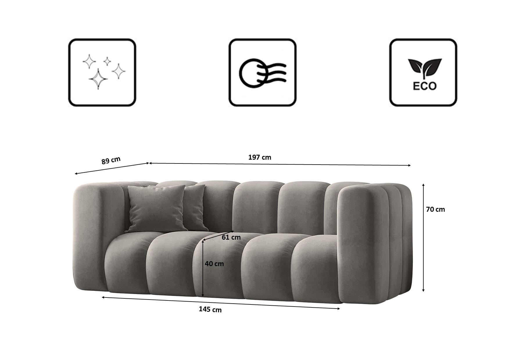 Thumbnail - Kaiser Möbel Couch, Hellgrau, Holz, 3, 197x70x91 cm, Wohnzimmer, Sofas & Couches, Sofas, 2-Sitzer Sofas