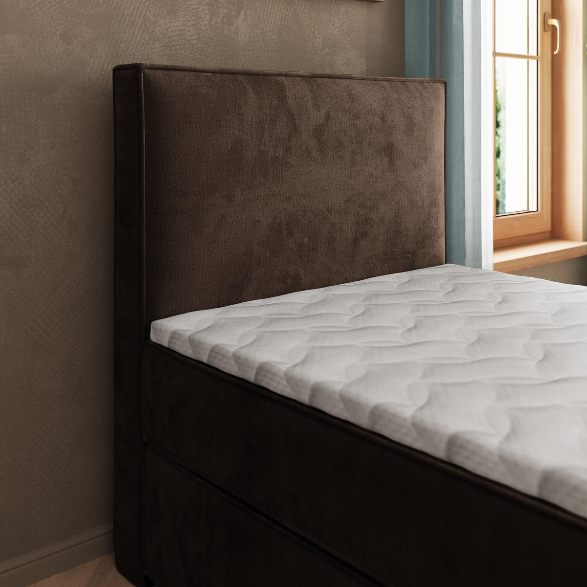 BOXBETT PELLIO 90x200 cm mit Matratze und Topper - Braun - Braun, Holz (90/200cm) - MASSENO