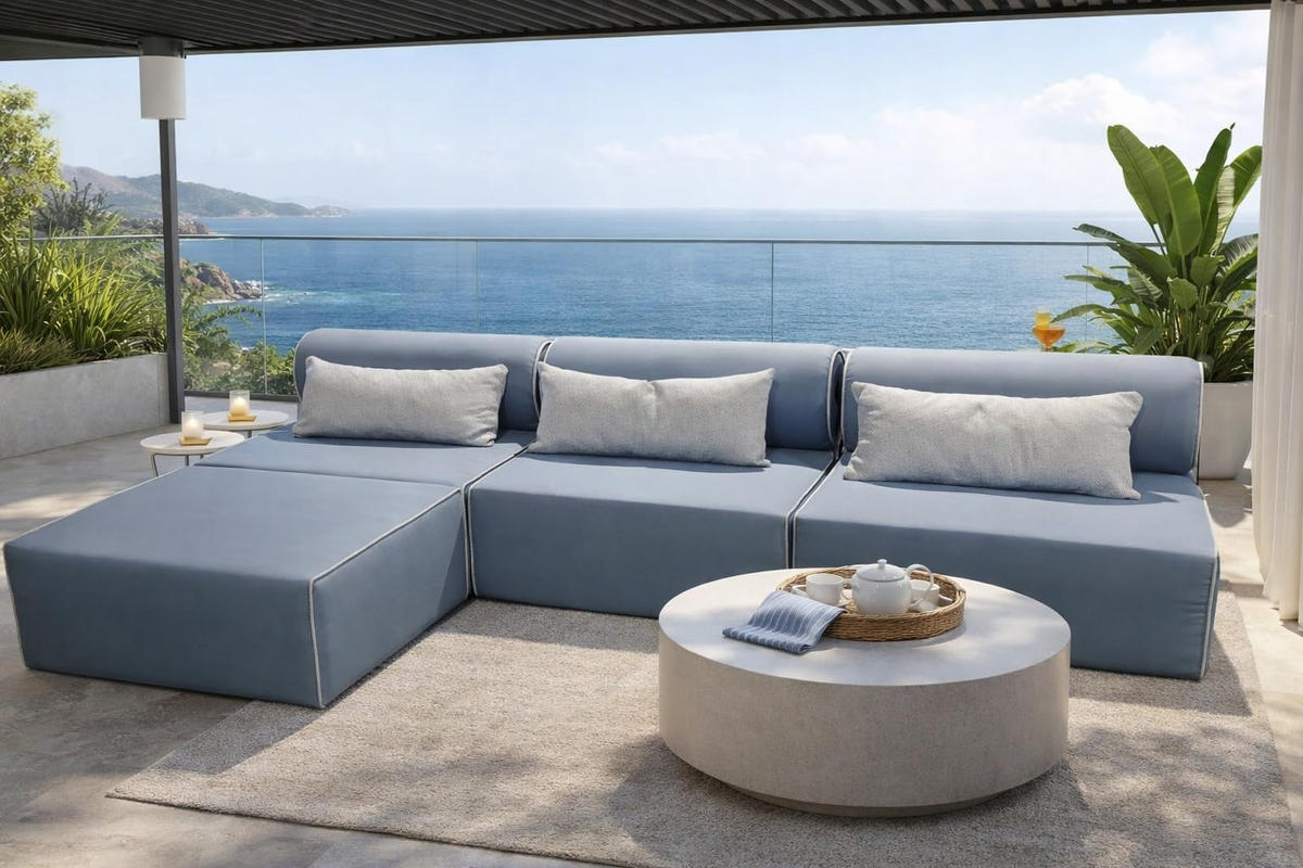 GARTENSOFA BALI M - Wetterfeste Balkonmöbel & Lounge Sofa Außen - Moderne Outdoor Couch für Garten - Balkon & Terrasse - Blau - Blau, Kunststoff (336/78/100cm) - Trada