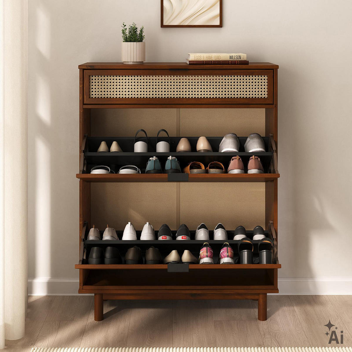 SCHUHKIPPER JONTE Kastanie - Kastanienfarben, Holz (88/113/30cm) - IDIMEX