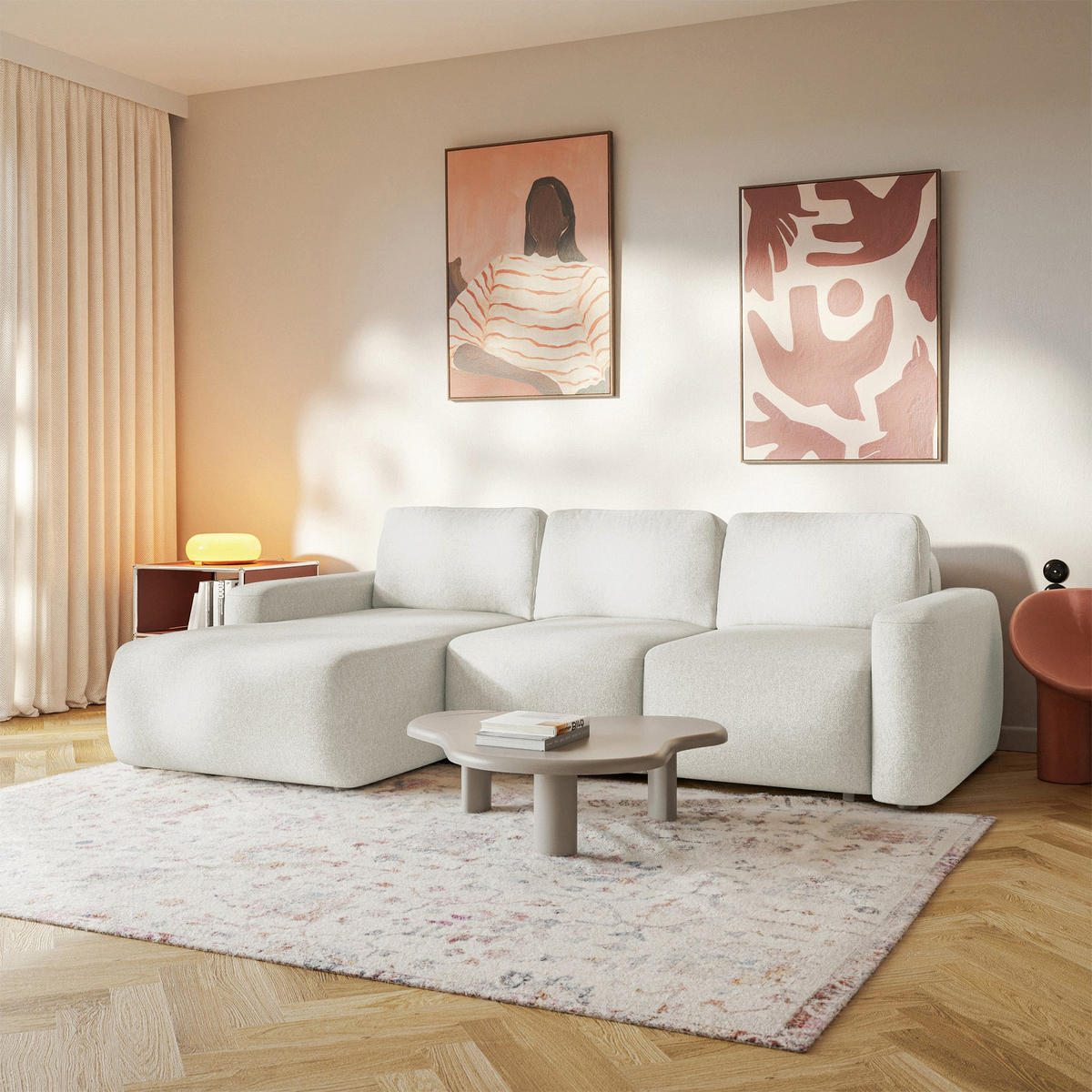 ECKSOFA Carnos Mini Creme Chenille - Creme/Schwarz, Kunststoff/Textil (238/164cm) - Selsey