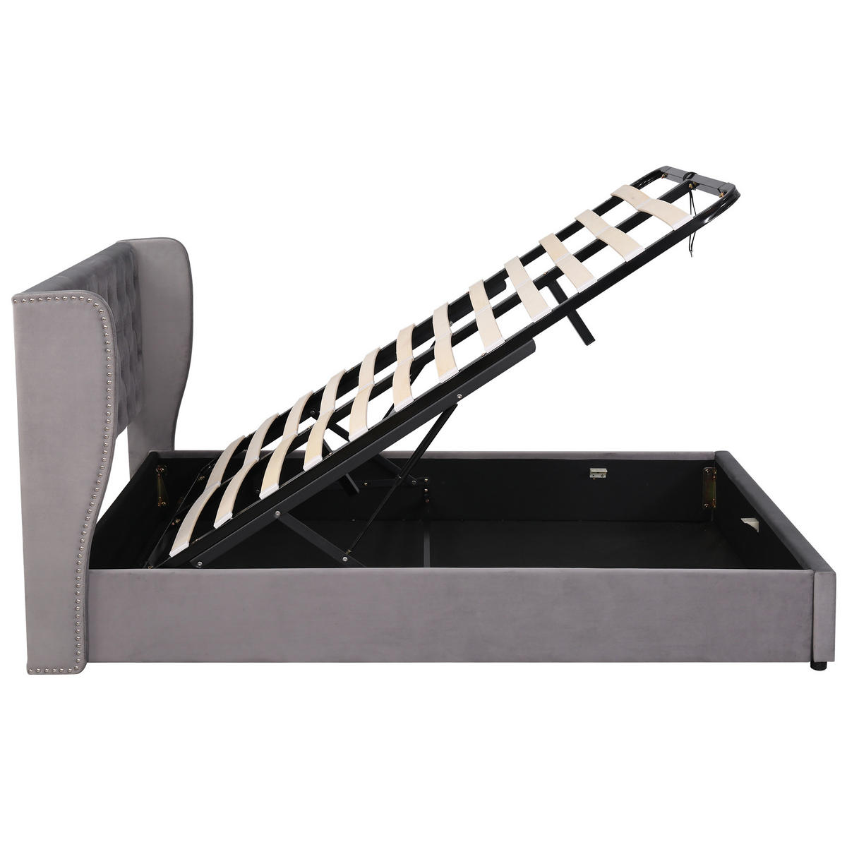 POLSTERBETT 140/200 cm Grau mit hydraulischem Bettkasten und Lattenrost - Grau, Textil (140/200cm) - OKWISH