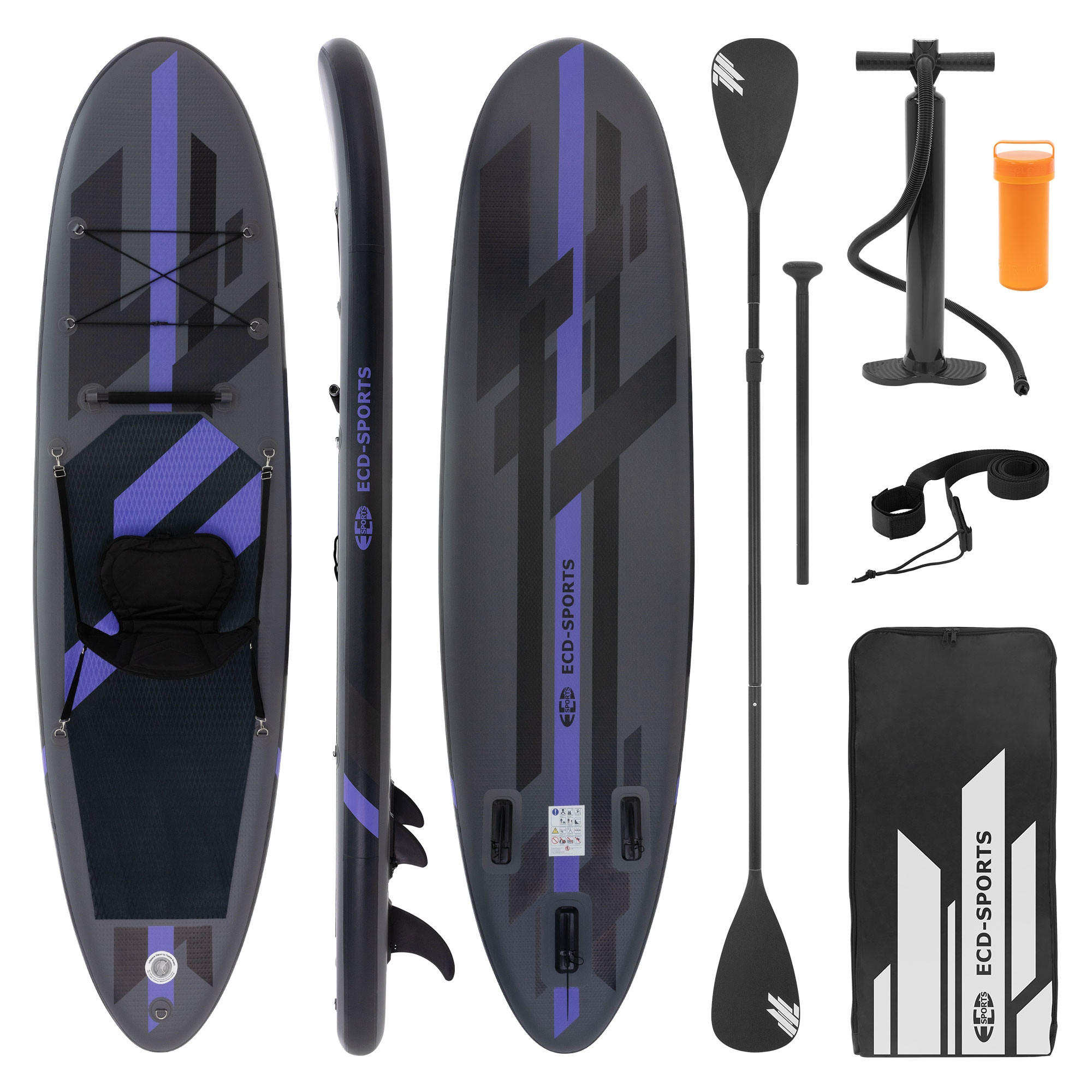 STAND UP PADDLE BOARD Kajak Schwarz - Schwarz, Kunststoff (320/82/15cm) - ECD-Germany