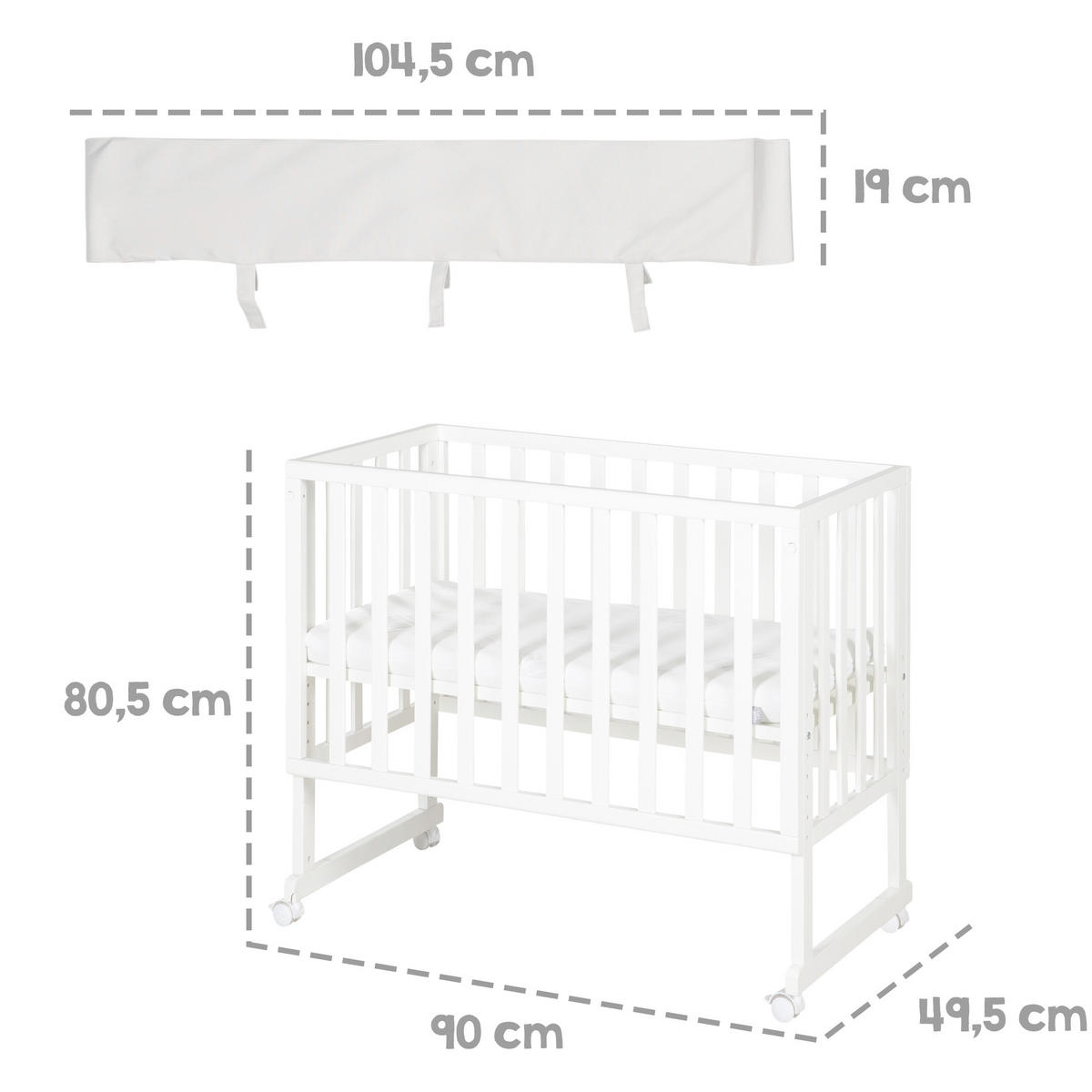 BEISTELLBETT roba Style grau 3in1 Set 90 x 45 cm - Weiß/Grau, Holzwerkstoff (45/90cm) - Roba