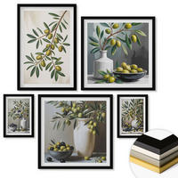 WANDBILDER 5er-Set - 50x50 cm & 20x30 cm & 40x60 cm Schwarzer Rahmen - Oliven in grauen Vasen - Schwarz, Kunststoff (40/60cm) - ArtPrintCave