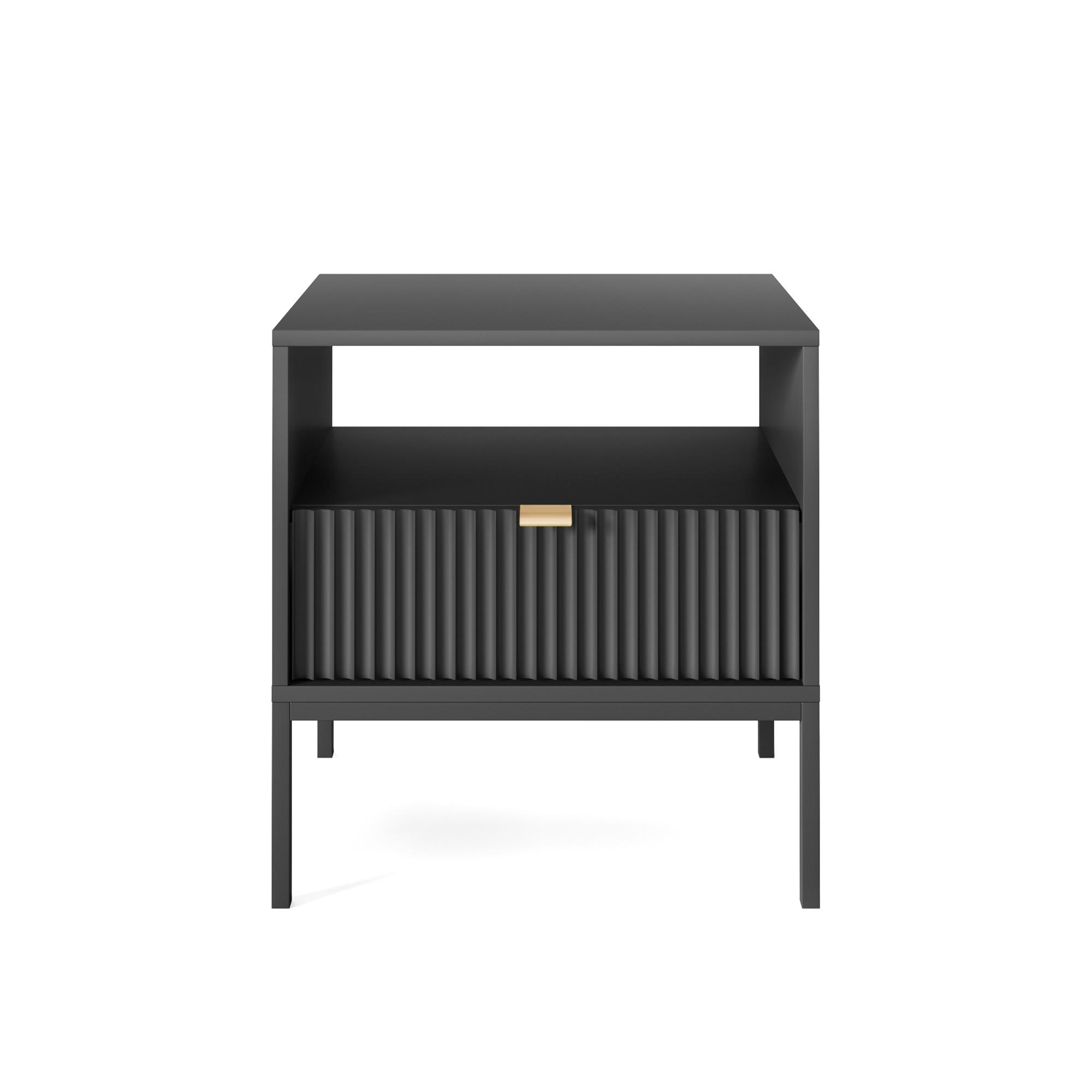 NACHTSCHRANK Vellore Schwarz mit Metallbeinen 54 cm - Goldfarben/Schwarz, Holzwerkstoff/Metall (54/56/39cm) - Selsey
