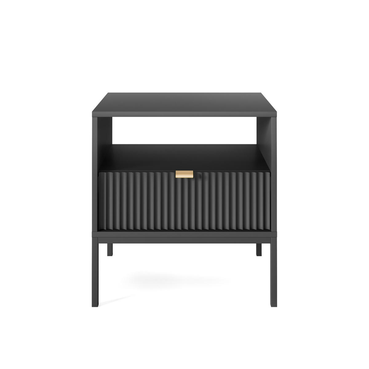 NACHTSCHRANK Vellore Schwarz mit Metallbeinen 54 cm - Goldfarben/Schwarz, Holzwerkstoff/Metall (54/56/39cm) - Selsey