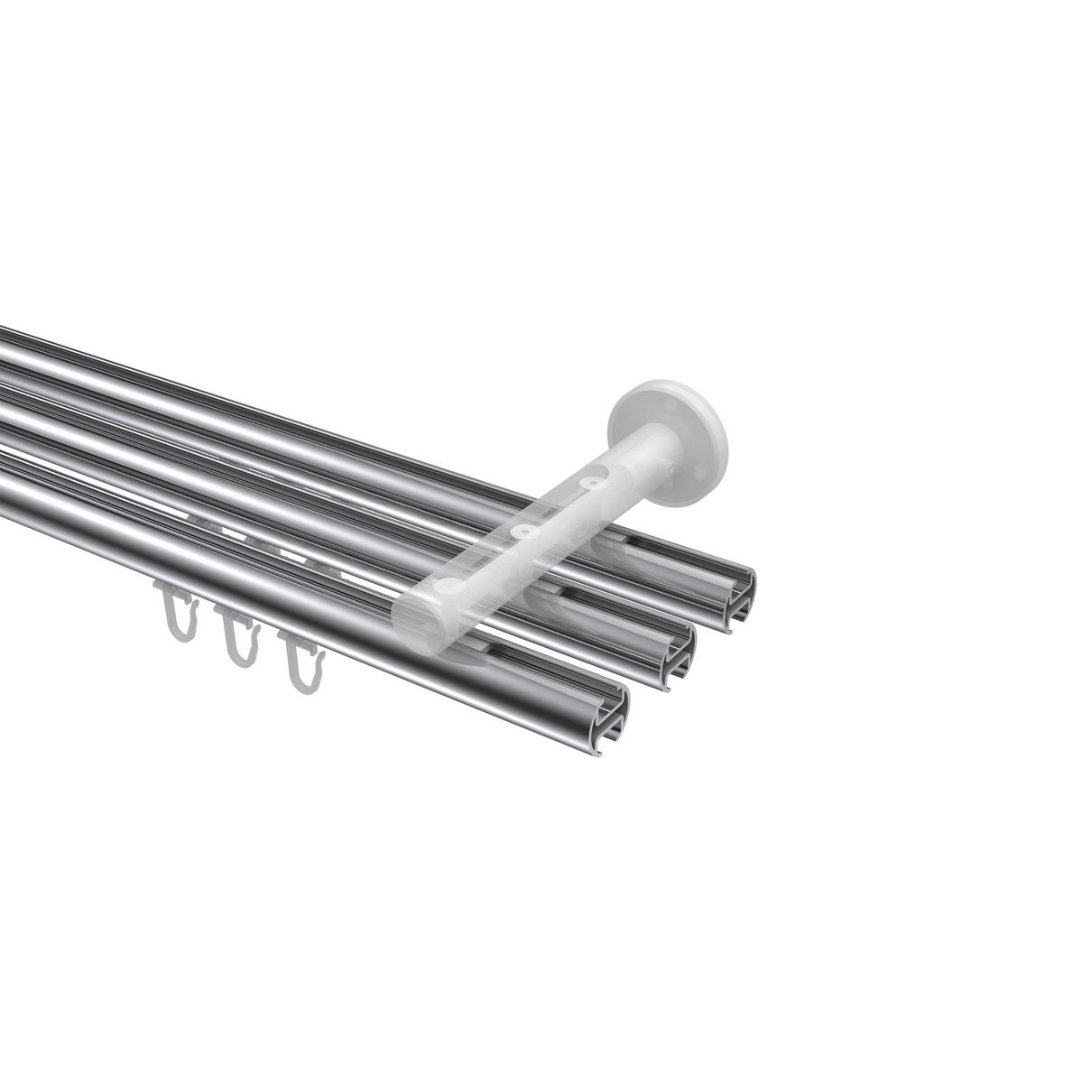 INNENLAUF-GARDINENSTANGEN-SET Siteno Verano 200 cm, 3-läufig, 20 mm Ø Chrom - Chromfarben/Weiß, Metall (200cm) - INTERDECO