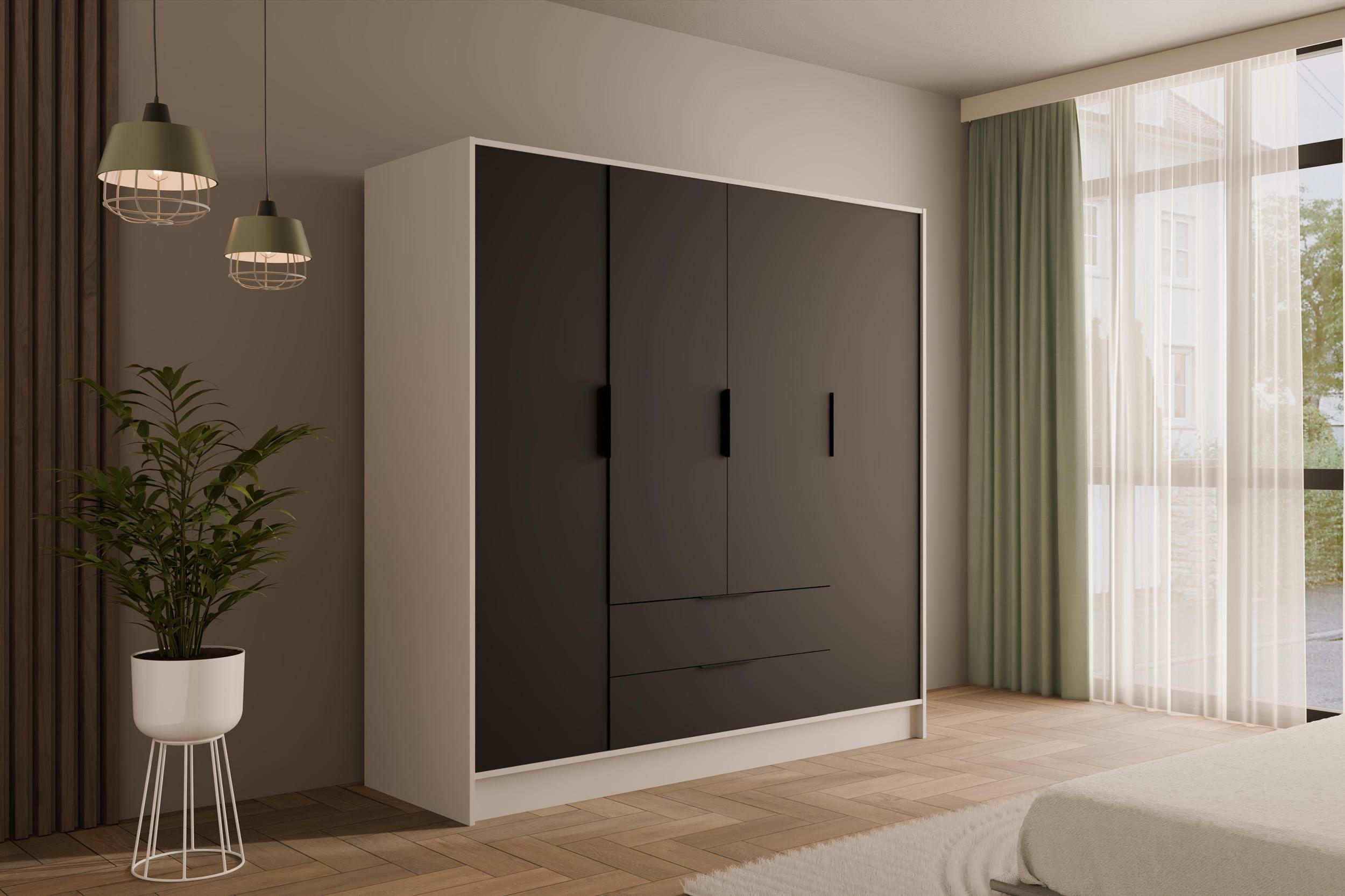 KLEIDERSCHRANK mit Flügeltüren KOLIN 200x200cm Weiß / Schwarz - Schwarz/Weiß, Holzwerkstoff (200/200/51cm) - ALTDECOR