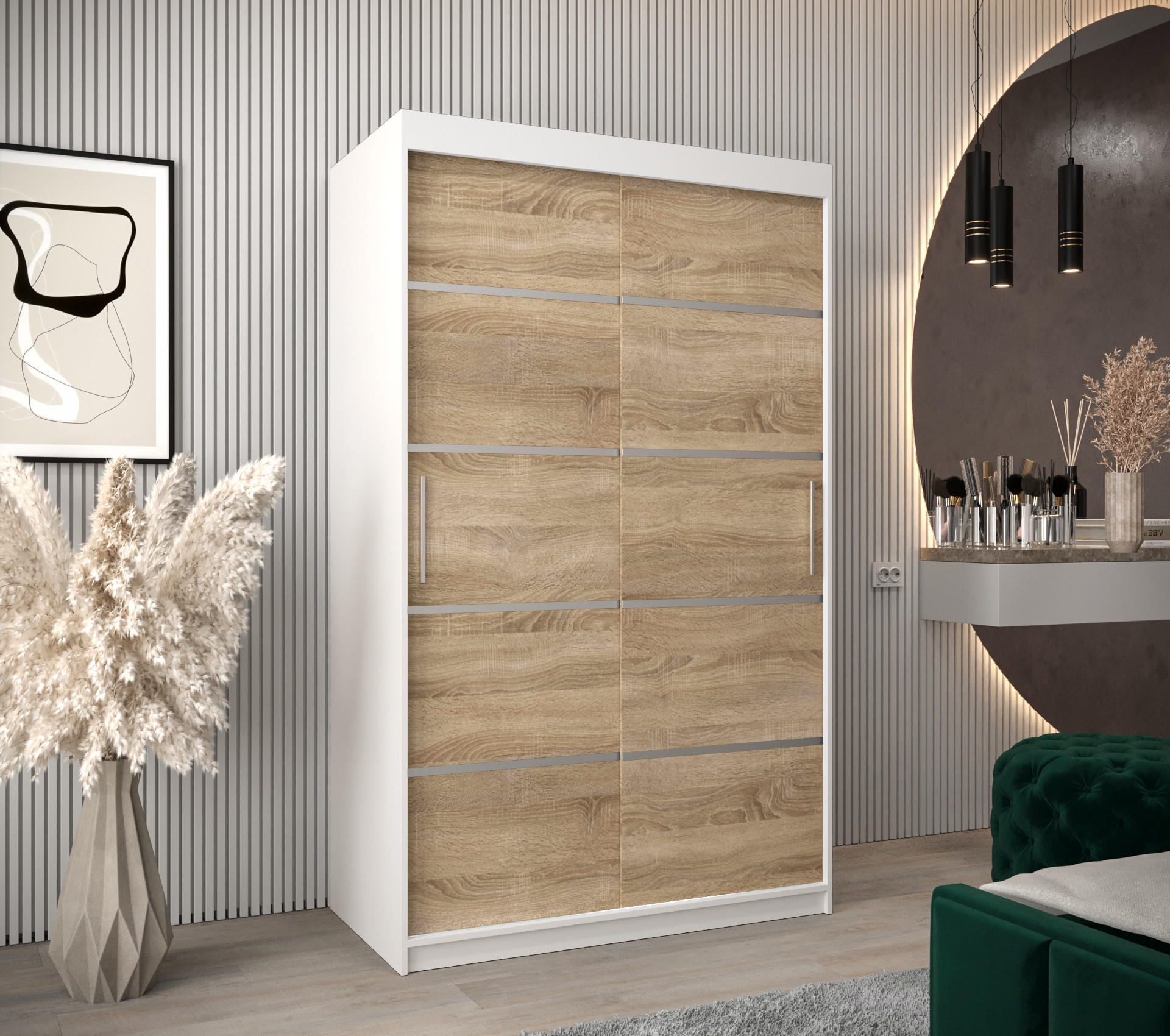 SCHWEBETÜRENSCHRANK 200/120/62 2-türig - Silberfarben/Weiß, Holz/Kunststoff (120/200/62cm) - Abiks Möbel