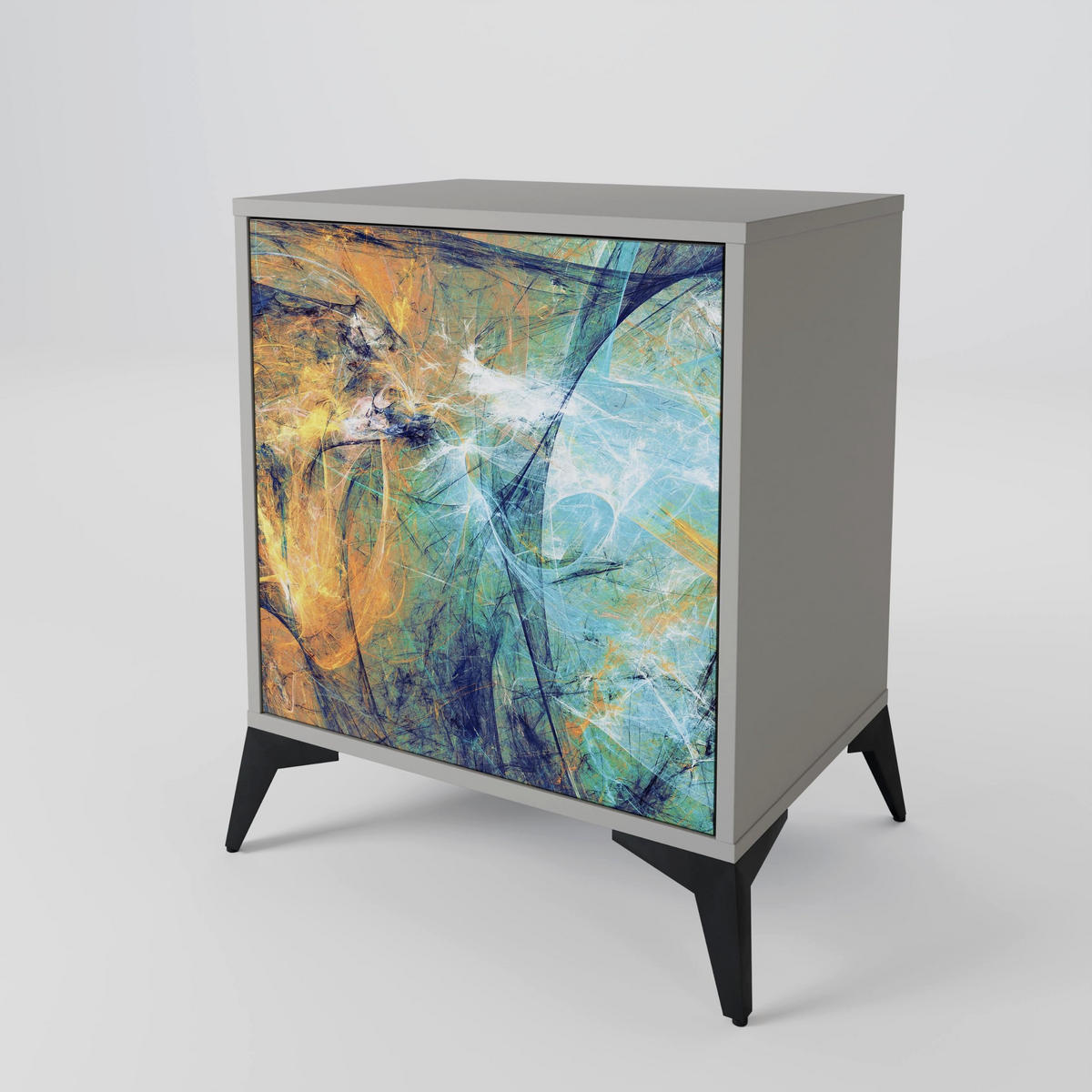 SIDEBOARD ABSTRACT THOUGHTS, Grau, 57,5x42x57,5 cm, Ohne Füße - Multicolor/Grau, Holzwerkstoff (57.5/57.5/42cm) - SpaceRebels