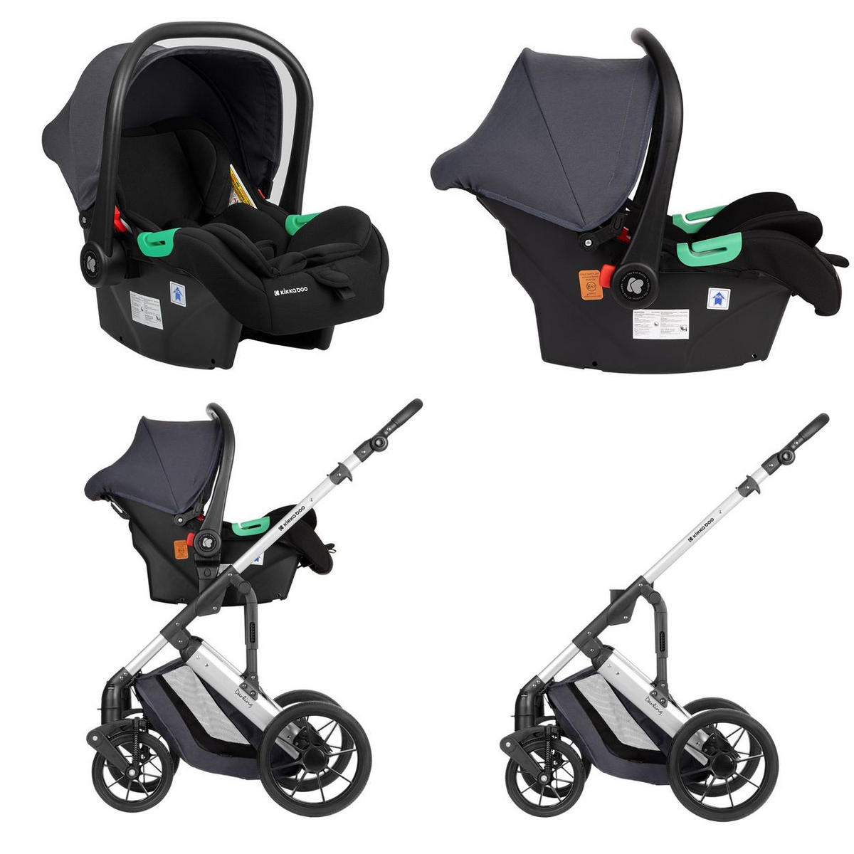 KOMBIKINDERWAGEN Darling 3 in 1 grau gemustert Sportsitz Tragetasche Autositz Wickeltasche - Grau, Metall (55/60/110cm) - Kikka boo