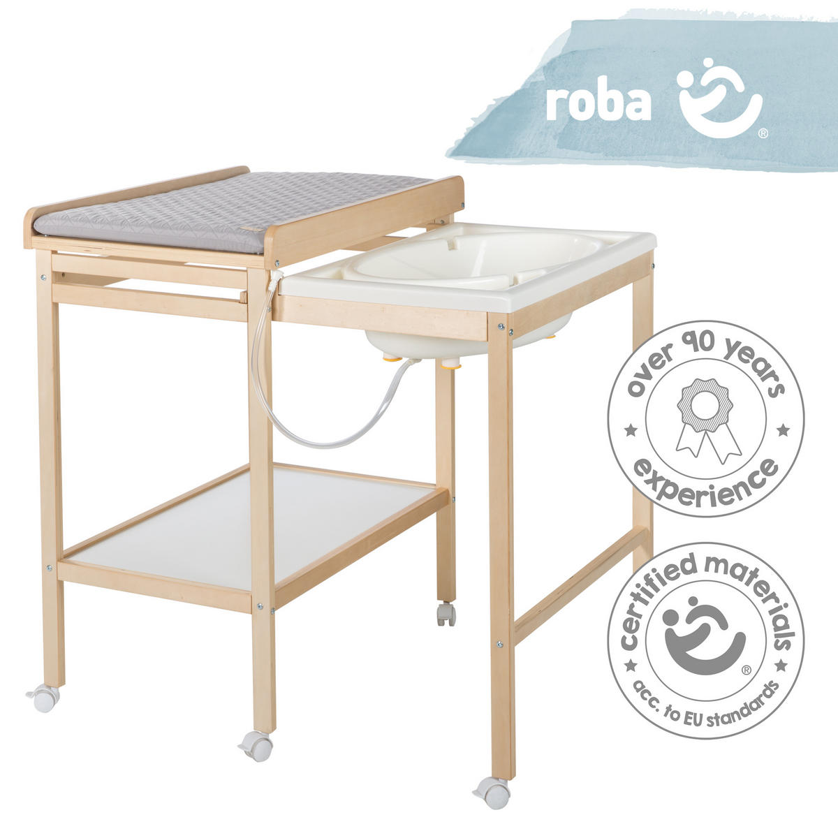 WICKELTISCH mit Badewanne - Naturfarben, Holzwerkstoff (56/100/83cm) - Roba