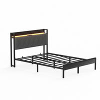 POLSTERBETT 140/190 cm mit LED und Ladestation, DE-41903, in Schwarz - Schwarz, Metall (140/190cm) - ComfortXL