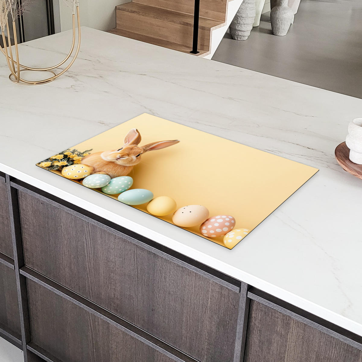 HERDABDECKPLATTE Eier - Kaninchen - Pastellfarbtöne Induktionsschutz 81.6x52.7 cm - Hellgelb, Kunststoff (81.6/52.7/0.2cm) - MuchoWow