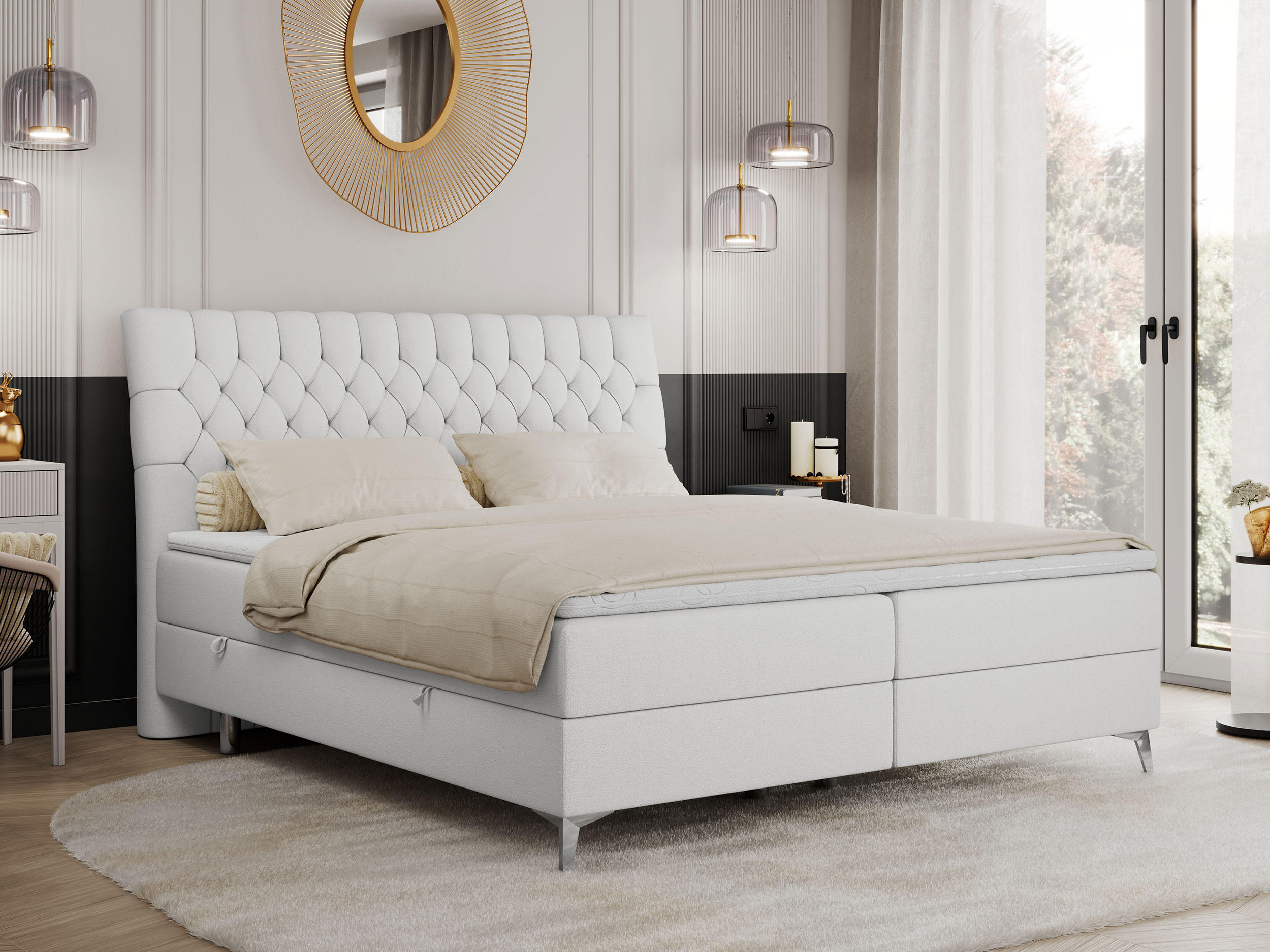 BOXBETT MILEN 160/200 Weiß Kunstleder - H4 - Weiß, Holz/Textil (160/200cm) - MKS