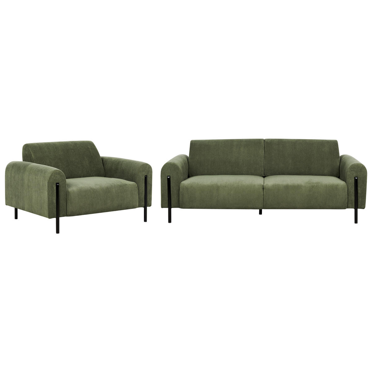 4-SITZER-SOFA Set Cord olivgrün Askim - Schwarz/Grün, Textil (122/122/207cm) - Beliani