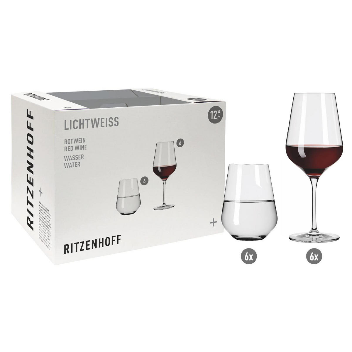 ROTWEIN- UND WASSERGLÄSER Lichtweiss Aurelie transparent 12er Set - Transparent, Glas - Ritzenhoff