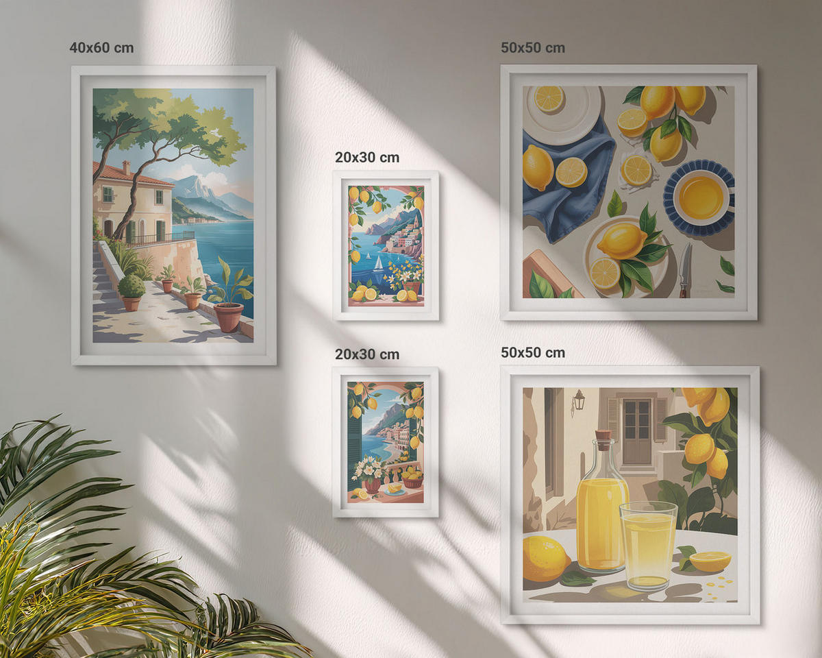 WANDBILDER 5er-Set - 50x50 cm & 20x30 cm & 40x60 cm Weißer Rahmen - Olivenblüten in Vasen Natur - Weiß, Kunststoff (40/60cm) - ArtPrintCave