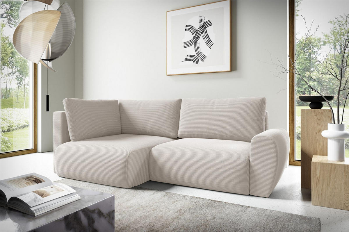 ECKSOFA Galan Mini Mit Schlaffunktion - Weiß, Holzwerkstoff/Textil (241/153cm) - Fun Möbel