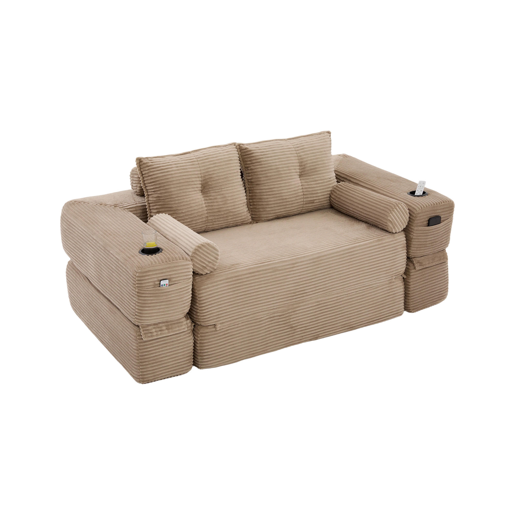 SOFA mit Schlaffunktion 180 x 98 x 80 cm Khaki - Hellbraun, Kunststoff (98/80/180cm) - Meubliv