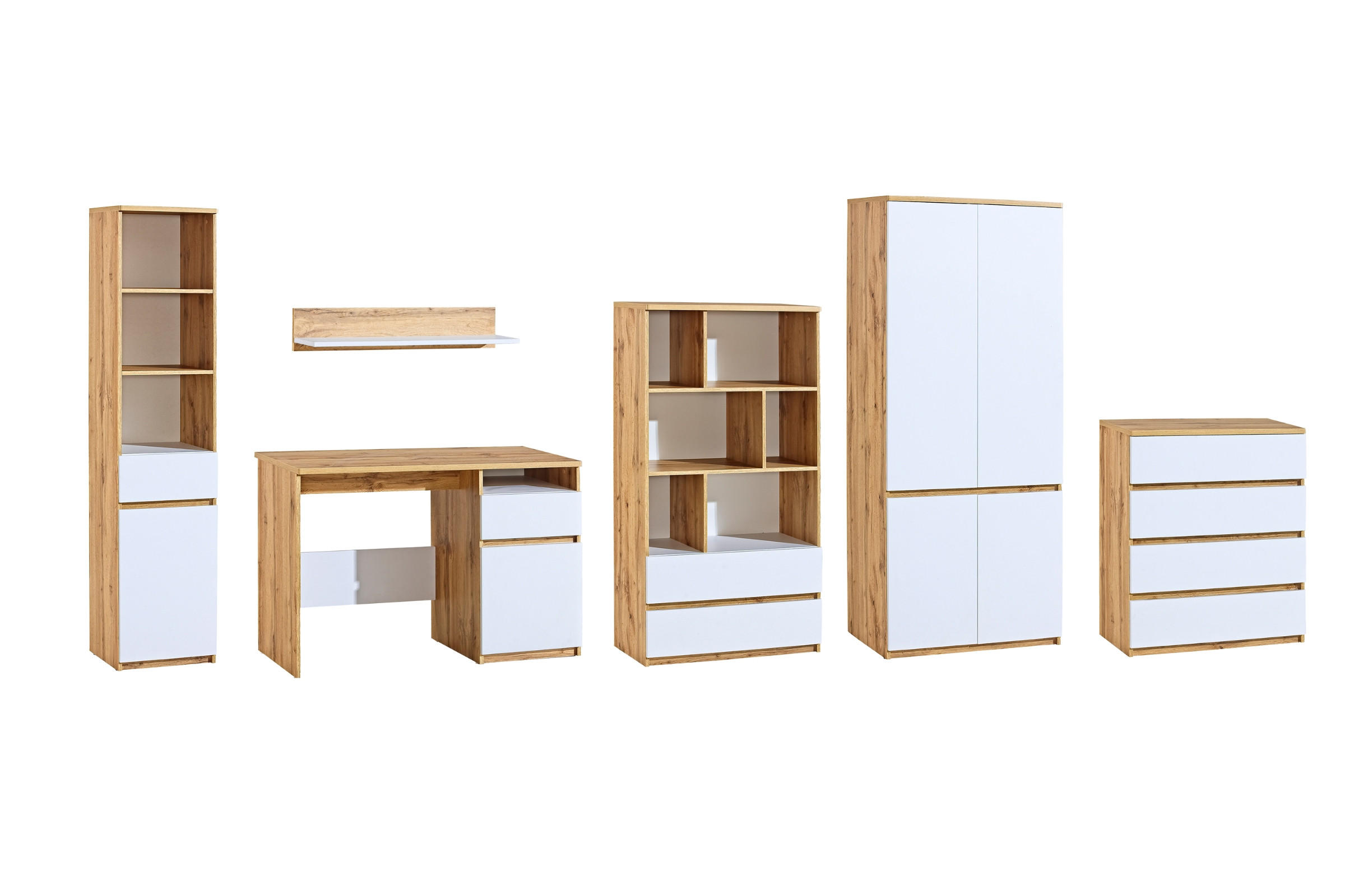 JUGNEDZIMMER-SET ARCO A 6-teilig in Weiß Arctic Matt / Wotan Eiche - Eiche Wotan/Weiß, Holzwerkstoff (405/195/52cm) - Deine Möbel 24