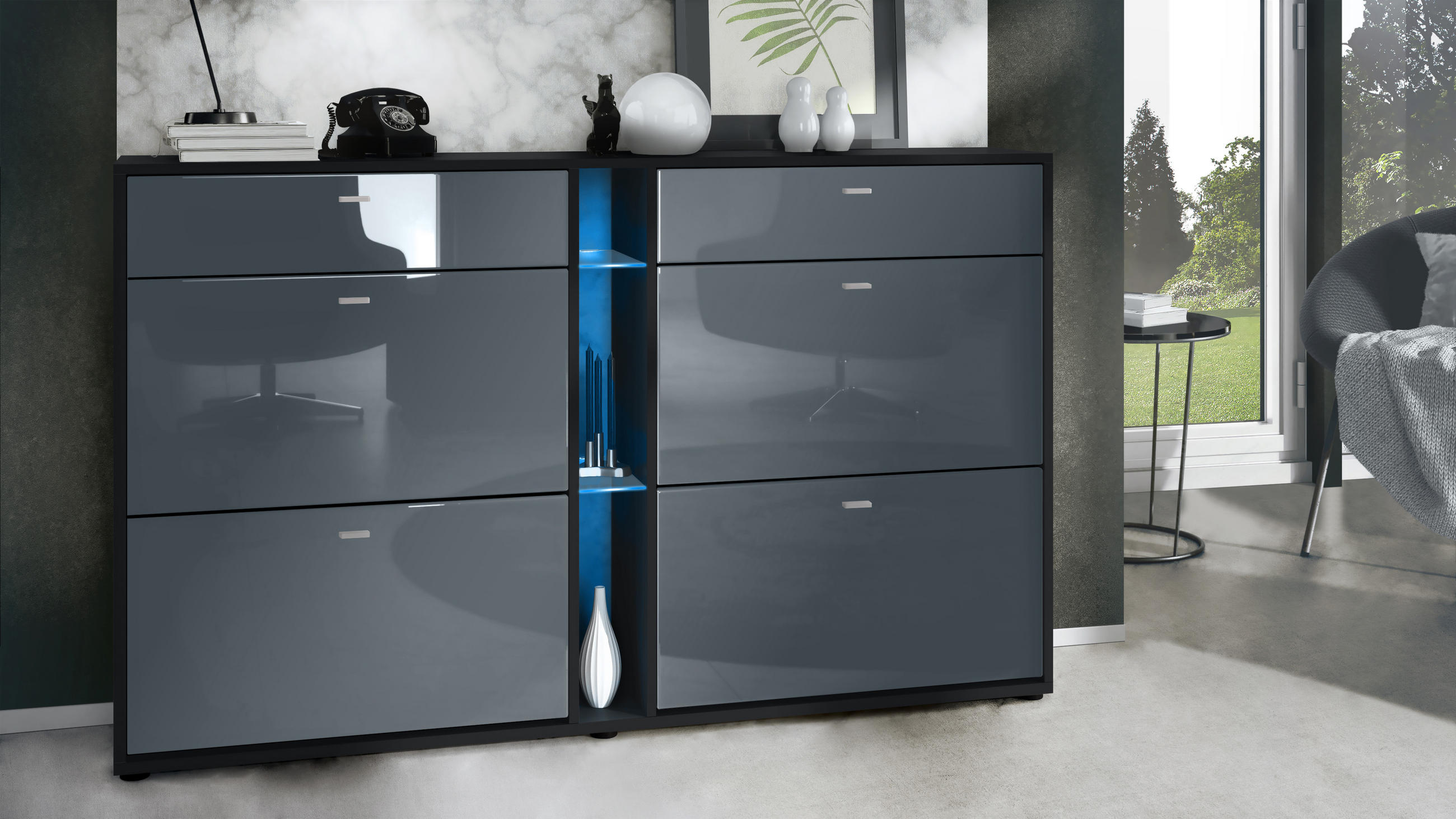SCHUHSCHRANK Today Fronten in Grau Hochglanz - Grau, Holzwerkstoff (155.5/95/28cm) - Vladon