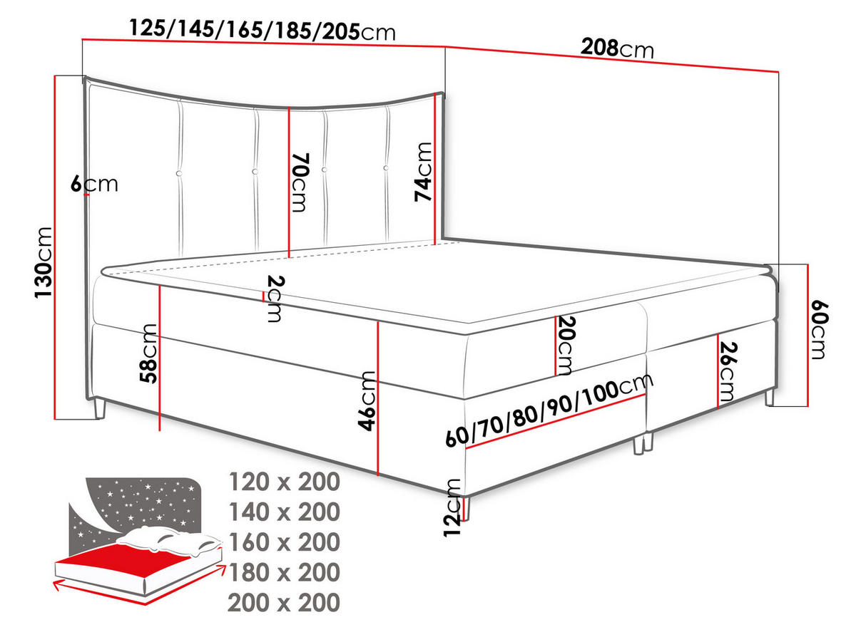 BOXBETT Bergamo - Rot, Holz (180/200cm) - MIRJAN24