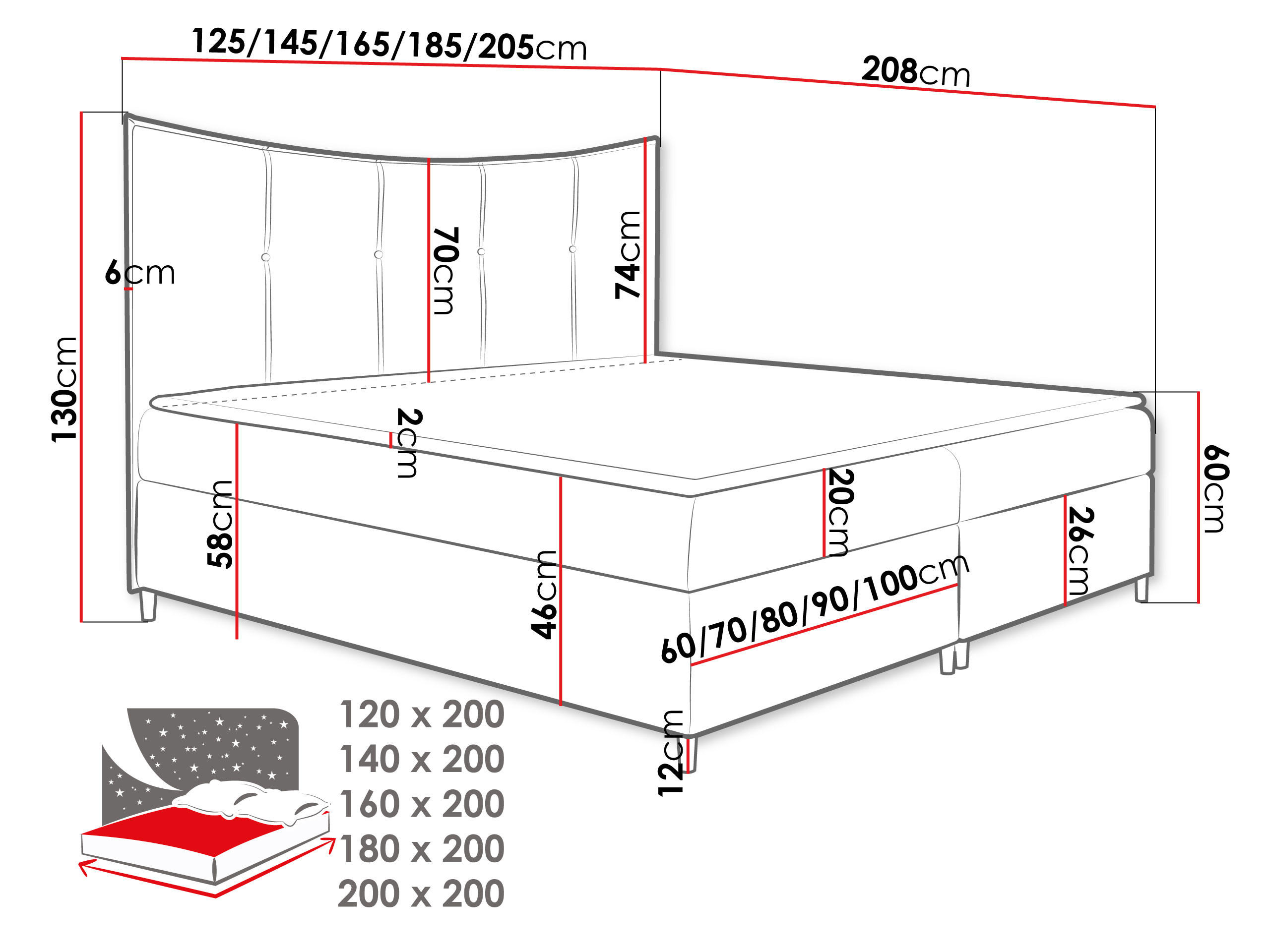 Thumbnail - Mirjan24 Boxbett, Rot, Holz, H3, 120x200 cm, Schlafzimmer, Betten, Boxspringbetten