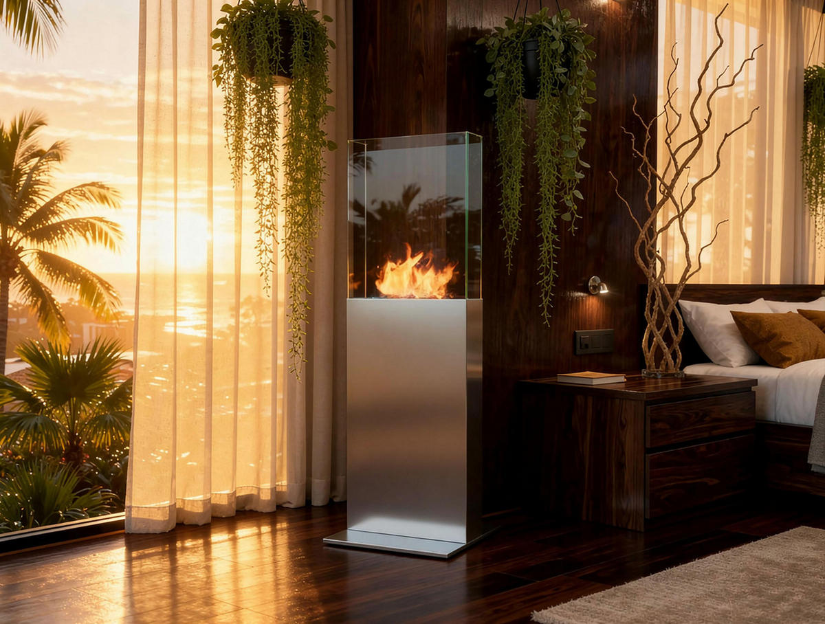 BIOETHANOL-KAMIN Silber Bodenmodell inklusive 0.8 L Brennblock - Silberfarben, Metall (45/137/50cm) - Purline