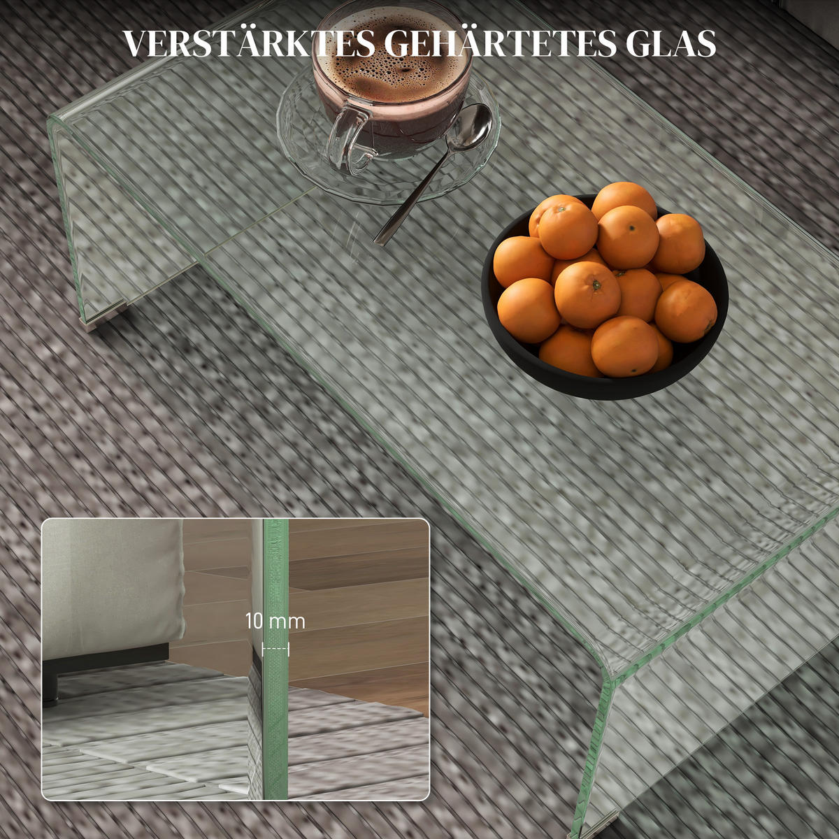 COUCHTISCH Beistelltisch aus gehärtetem Glas Moderner Kaffeetisch Transparent - Transparent, Glas (80/45/35cm) - HOMCOM