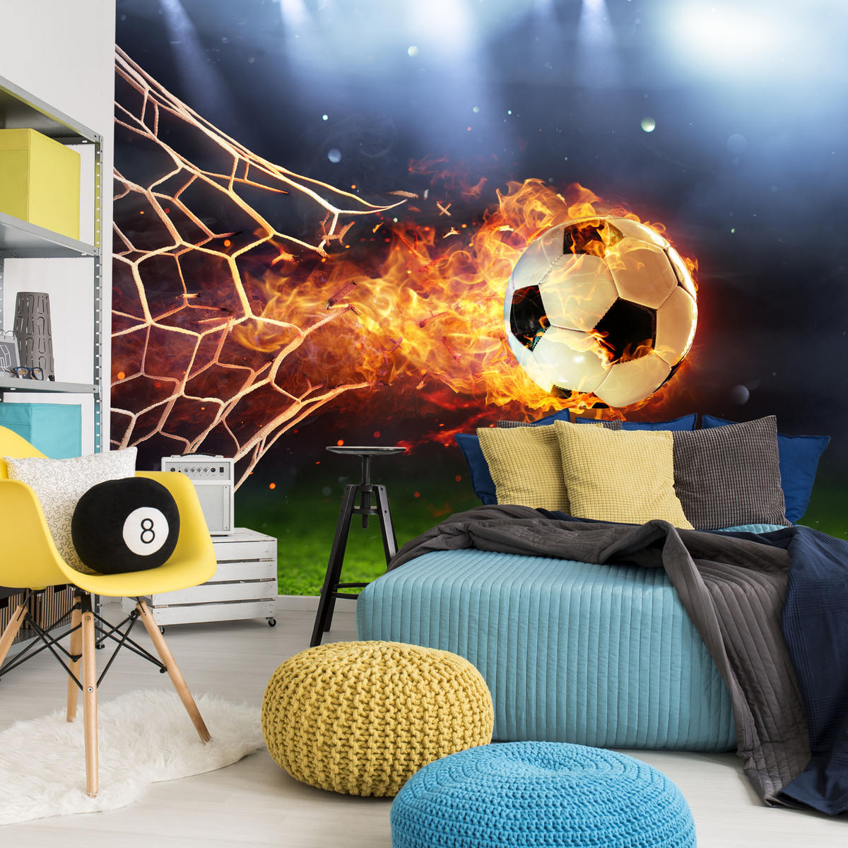 FOTOTAPETE für Jugendzimmer Fußball Flammen Stadion Feuer 500x350 - Multicolor, Papier (500/350cm) - Muralo