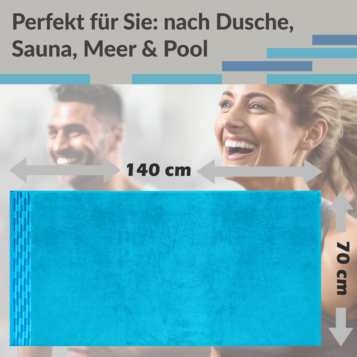 DUSCHTUCH Lugano Aquamarin 2er 70x140 cm - Blau, Textil (70/140cm) - Lashuma
