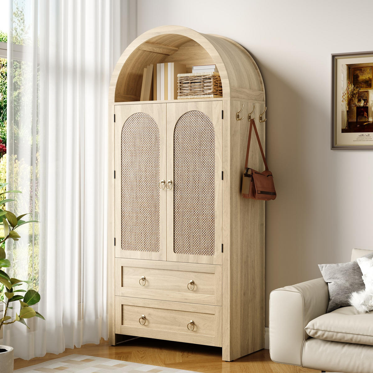 HIGHBOARD 80/180/40 cm Eichenholzfarbe aus MDF mit Rattantüren - Eichefarben, Holzwerkstoff (40/180/80cm) - OKMYHOME