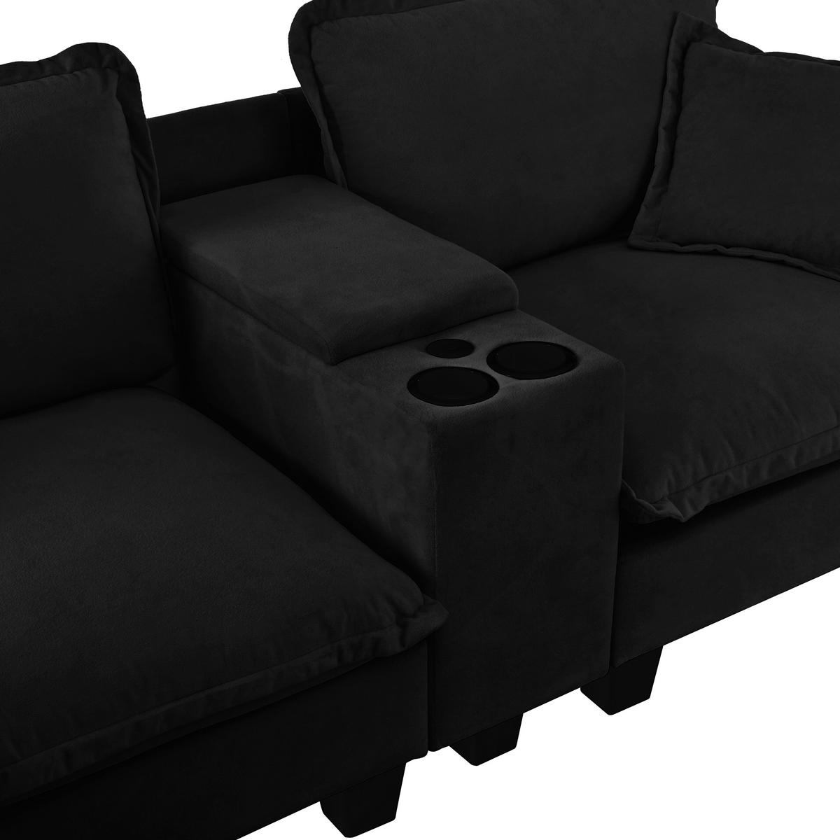 WOHNLANDSCHAFT Modulare Cloud-Couch U-Form mit USB, DE-42767, Schwarz - Schwarz, Holzwerkstoff (362/90/151cm) - ComfortXL