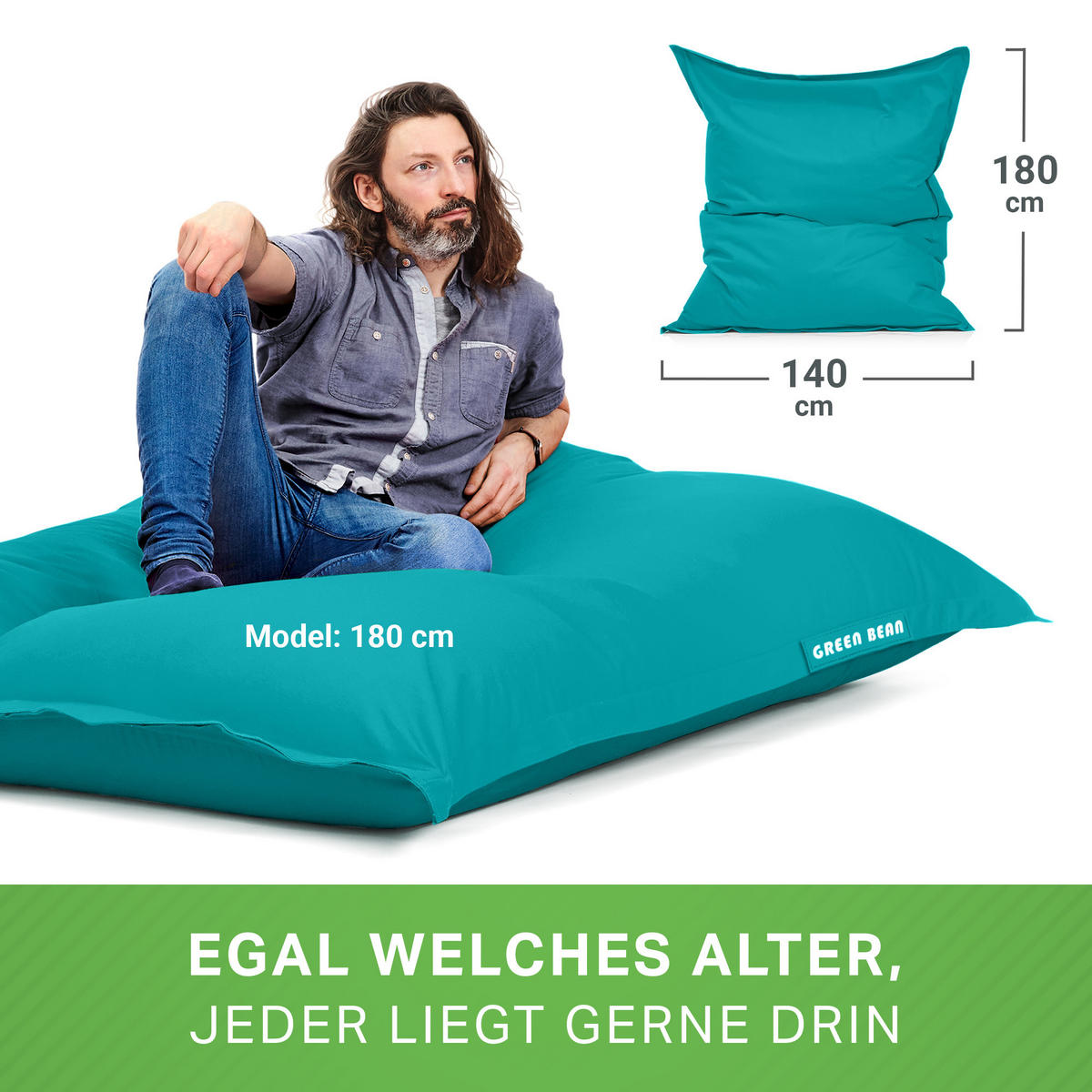 XXL-SITZSACK + Pouf 2er Set - 140x180cm - Türkis, Textil (140/25/180cm) - Green Bean