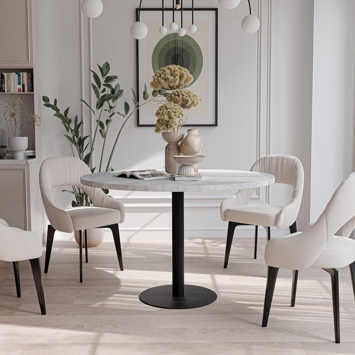TISCH einbeinig schwarzes Bein, MDF Tischplatte, Bellato Grau - Schwarz/Grau, Holzwerkstoff (100/100/76cm) - Idohome