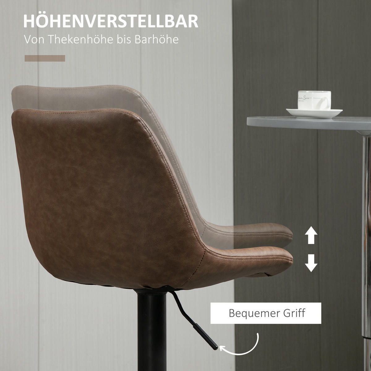 BARHOCKER, Kunstleder, Stahl, Braun - Braun, Kunststoff (49.5/111/43cm) - HOMCOM