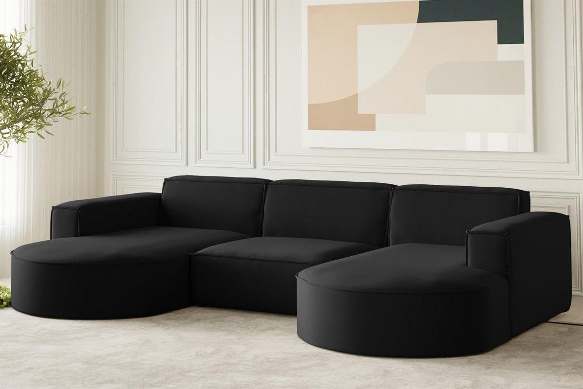 WOHNLANDSCHAFT Palma In Opera - Schwarz, Holzwerkstoff/Textil (299/78/165cm) - Fun Möbel