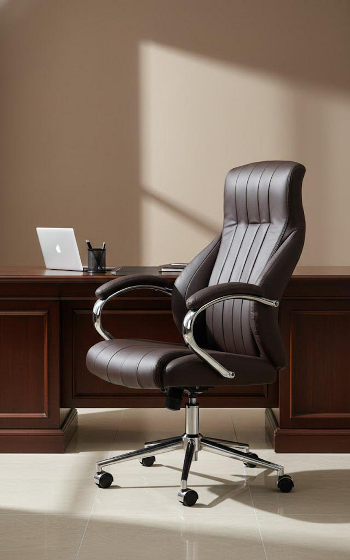 BÜROSTUHL Valyx Echtleder braun - Chromfarben/Braun, Leder/Metall (73/130/76cm) - TPFLiving