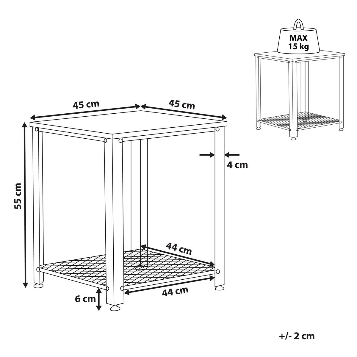 BEISTELLTISCH dunkler Holzfarbton/schwarz quadratisch 45/45 cm Aston - Dunkelbraun/Schwarz, Holzwerkstoff (45/45/55cm) - Beliani