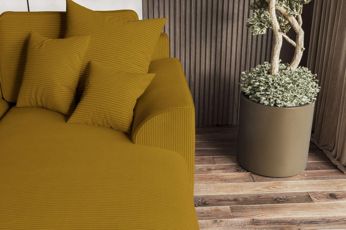 ECKSOFA GUSTO Cordstoff Goldfarben Rechts inkl. Schlaffunktion - Chromfarben/Goldfarben, Kunststoff/Textil (295/194cm) - 99rooms