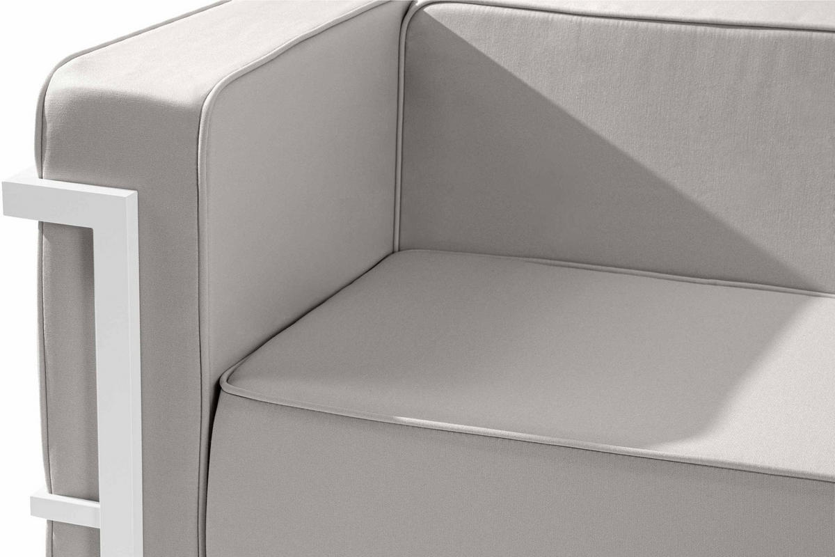 GARTENLOUNGE-SET TRIGLO 1x Tisch, 2x Sessel, 1x Sofa 3-Sitzer, 4-tlg., Modern, Weiß/Cremeweiß - Hellgrau, Textil/Metall - KONSIMO®