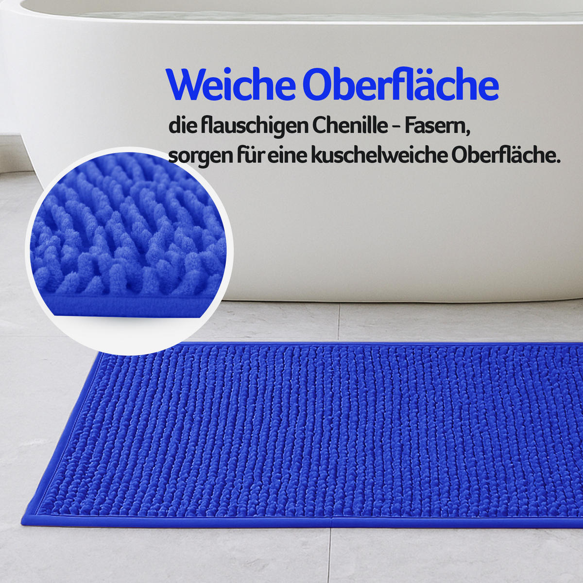 BADEMATTE Chenille 60x90cm Blau - Blau, Textil (90/60cm) - Bestlivings